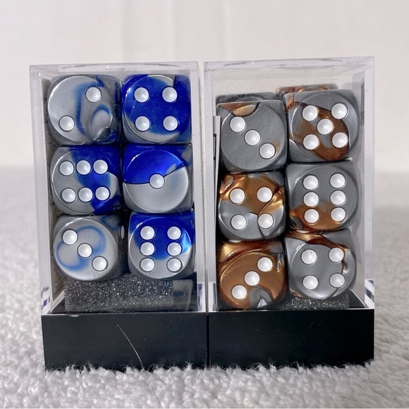Blue Steel White Copper Steel White Dice Sets X2 - Picture 1 of 6